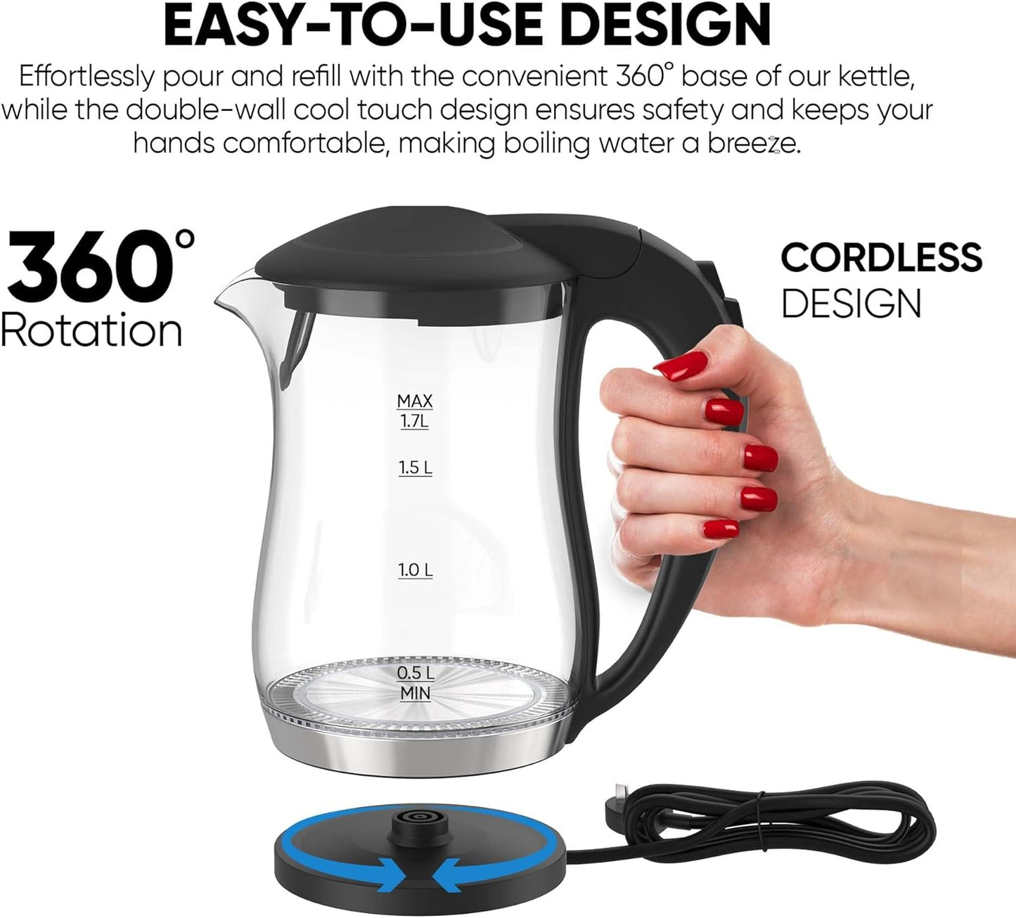 Nikai 1.7L Glass Steel Electric Kettle NK323G