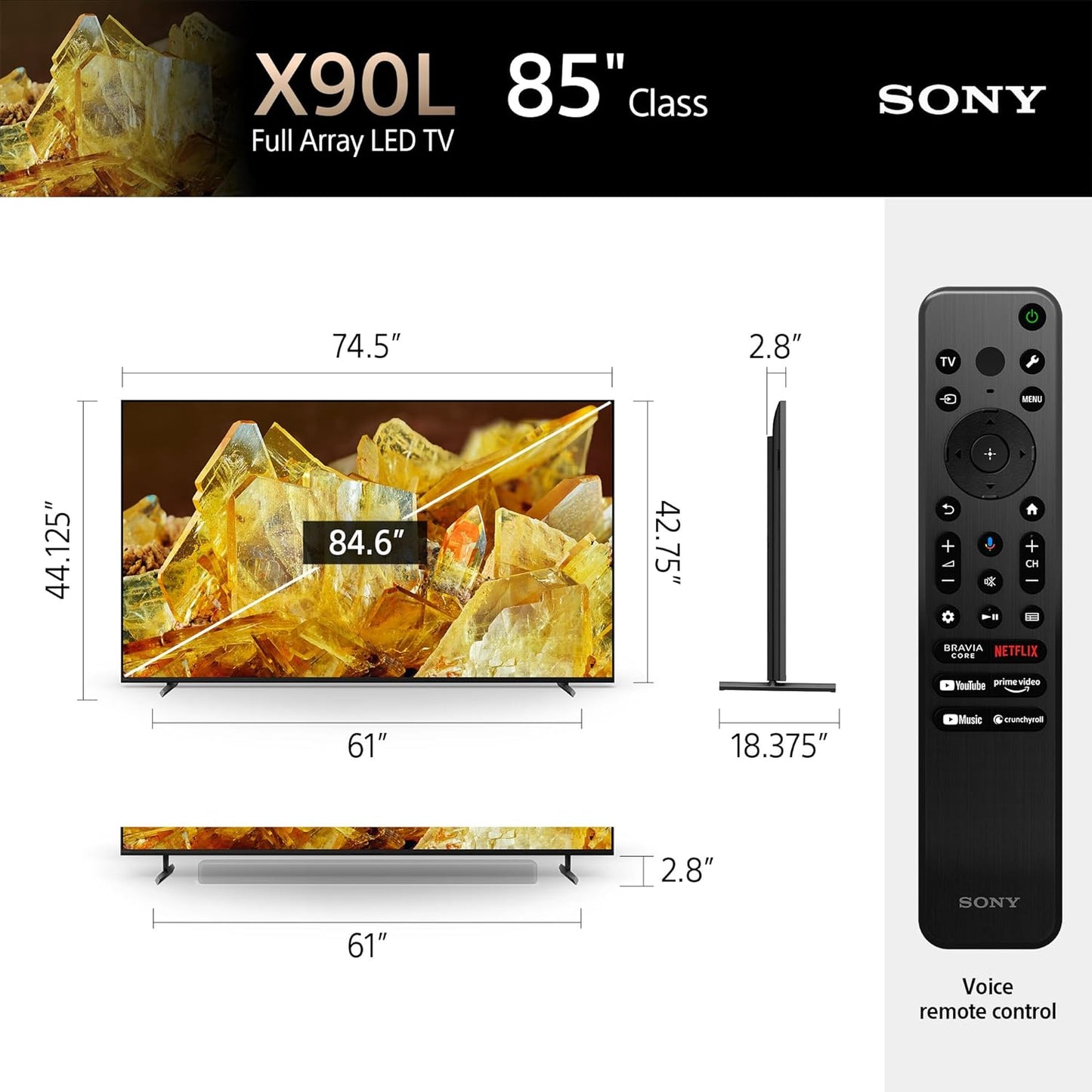 Sony 85 Inch BRAVIA CORE XR, Full Array LED, Smart TV, 4K HDR, Google TV, ECO PACK, Perfect for PlayStation5, Aluminium Seamless Edge Design Google TV KD-85X90L