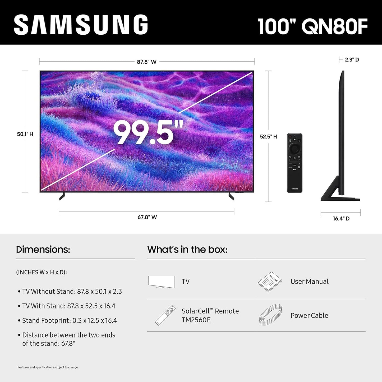 Samsung 100 Inch Neo QLED QA100QN80F 4K Mini LED Smart TV (2025 Model) NQ4 AI Gen2 Processor, Quantum Matrix Technology Core, 4K AI Upscaling, Dolby Atmos, Samsung Vision AI, Alexa Built-in 100QN80F
