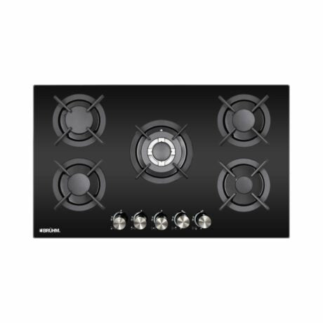 BRUHM 5 GAS COOKER HOB, BLACK GLASS, AUTO IGNITION 90 X 60 BHG-9650FG