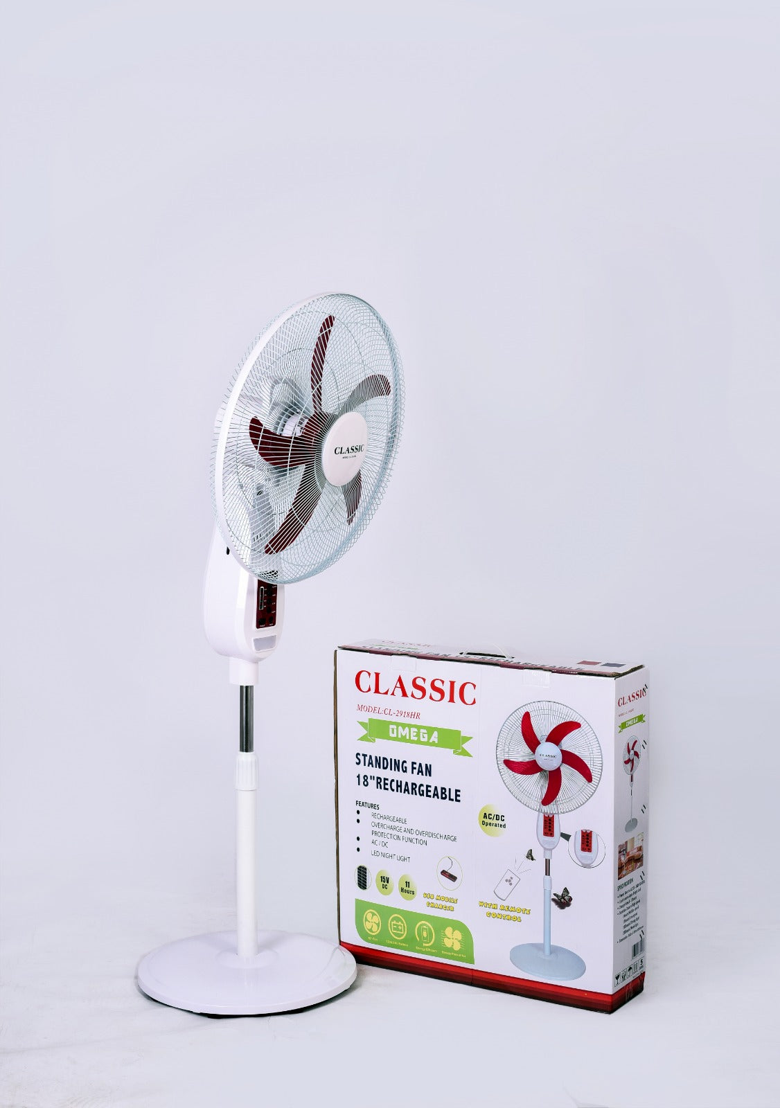 Classic 18 inches rechargeable fan (Red) CL-2918HR