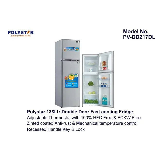 Polystar 138 Liter Double Door Refrigerator PV-DD217DL