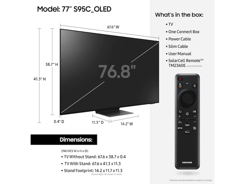 Samsung 77 Inch OLED 4K Smart TV QA77S90D - S90D Series HDR+ Dolby Atmos, Object Tracking Sound Lite, Motion Xcelerator, Real Depth Enhancer, 4K AI Upscaling, Alexa Built-in (2024 Model)