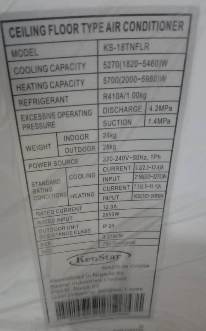 Kenstar 2HP Inverter Floor & Ceiling Convertible Air conditioner KS-18TNFLR (MULTIPURPOSE)