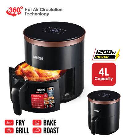 Sanford 4 Litre Digital Air Fryer, Digital Display with Touch Control, 1200W SF2455AF BS