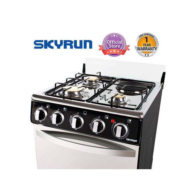 Skyrun 3 Gas Burner + 1 Electric Hotplate Standing Cooker GCS-3G1E/X Black