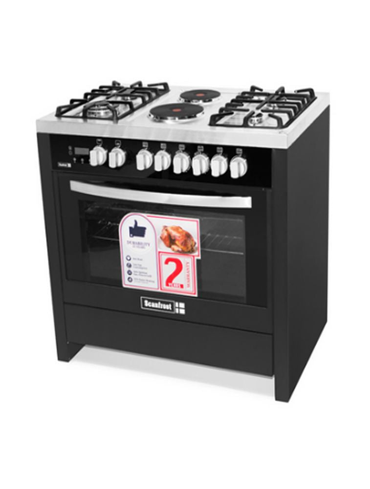 Scanfrost 90x60 4 Gas Burner + 2 Electric Hotplate Standing Cooker (Matt Black Finish) SFC9423B