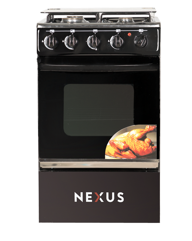 Nexus 3 Gas Burner + 1 Electric Hotplate Standing Cooker Black Ignition GCCR-NX-5055BC