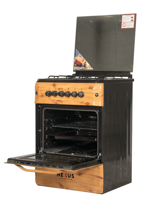 Nexus 4 Gas Burner Standing Cooker NX-6003 BS Wood finish