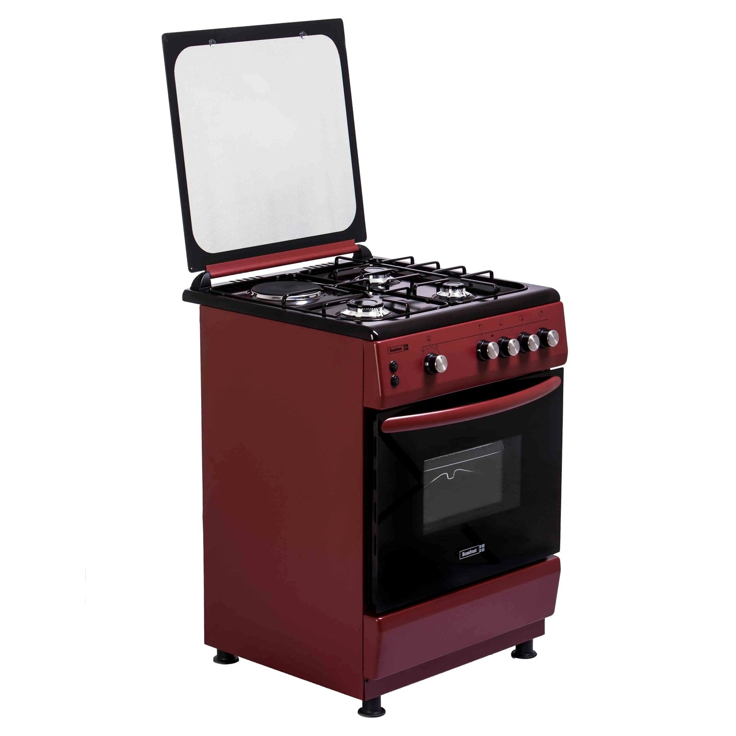 Scanfrost 60x60 3 Gas Burner + 1 Electric Hotplate Standing Cooker   Burgundy – CK6302R