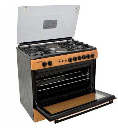 Scanfrost 90x60 4 Gas Burner + 2 Electric Hotplate Standing Cooker (Wood Finish) SFC9426NEF