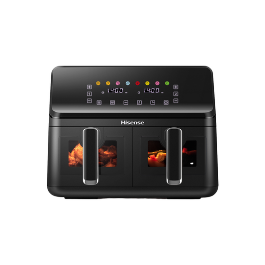 Hisense Dual Air Fryer,2 Independent Baskets,8 Preset Frying Programs, 4L+4L=8L , Hot Air Circulation HISAF08BK2S1-H