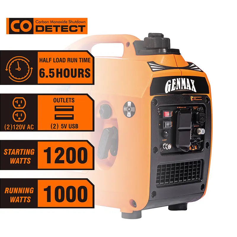 GENMAX 1200Watt Gasoline Inverter Generator with CO Detect  DK1200i_GM1200i