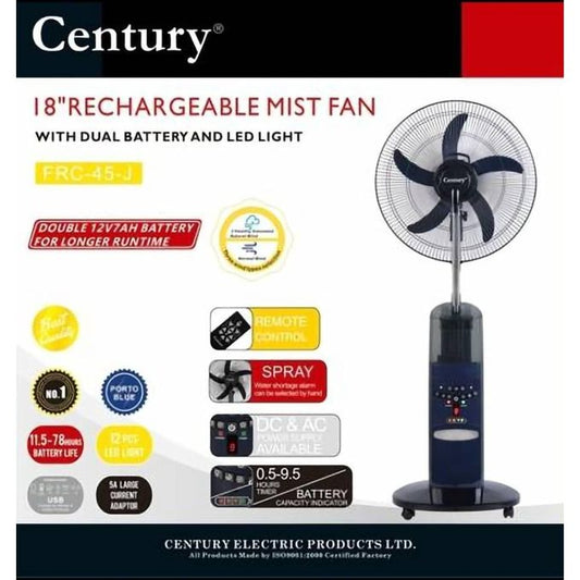 Century 18-inch rechargeable mist fan, model FRC-45J