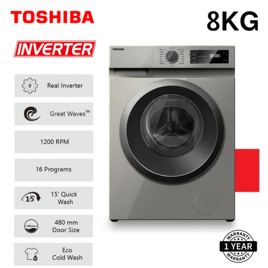 TOSHIBA 8KG FRONTLOAD WASHING MACHINE SILVER TW-BJ90S2GH (SK)