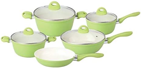 Flamingo 9 Pieces Ceramic Cookware Set, FL6501CWST, Green