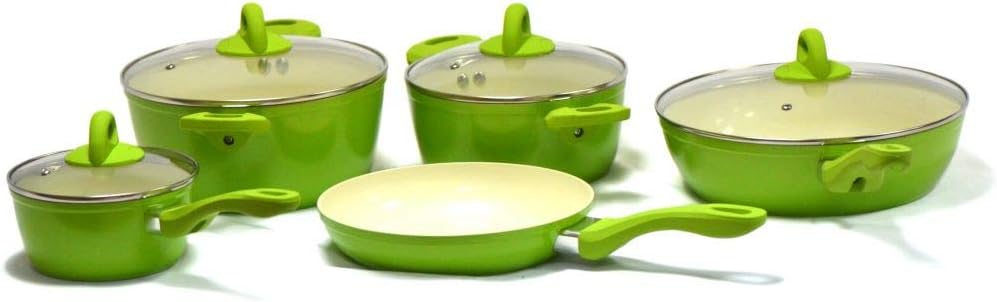 Flamingo 9 Pieces Ceramic Cookware Set, FL6501CWST, Green