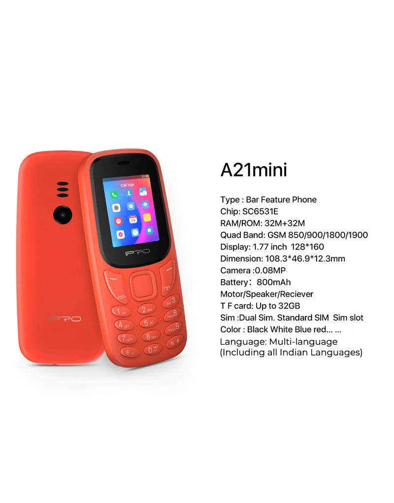 IPRO A21 Mini with Dual SIM Keypad Mobile Phone With Camera