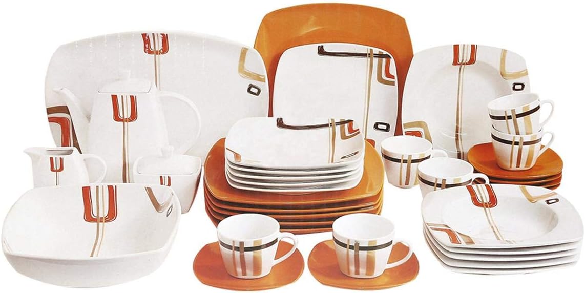 Flamingo 37 Pcs Porcelain Square Dinnerware Set, FL7707PDS