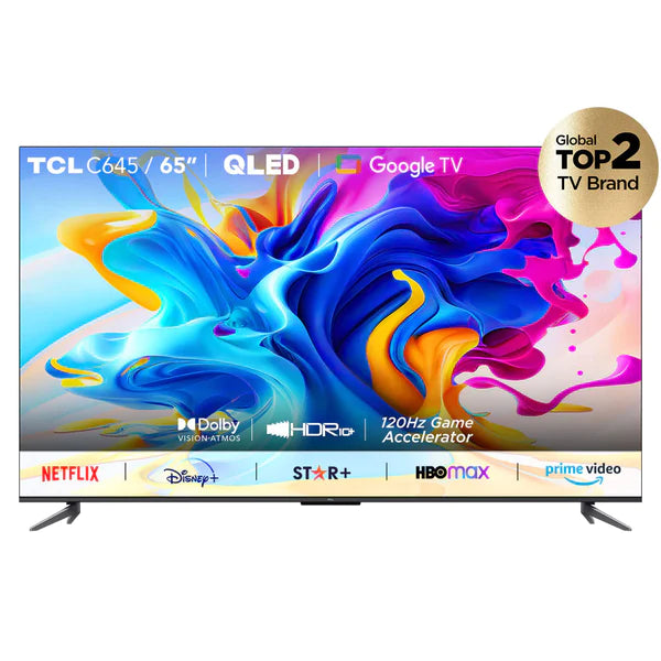 TCL 65 Inch QLED 4K Ultra HD, Google TV, 120Hz Game Accelerator, Dolby Atmos and DTS with 3D sound 65C645