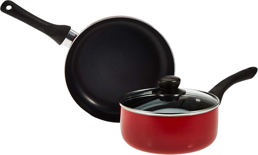 Flamingo Sauce Pan with Lid and Open Fry Pan, Black/Red, 15 cm + 22 cm, FL6520CWST