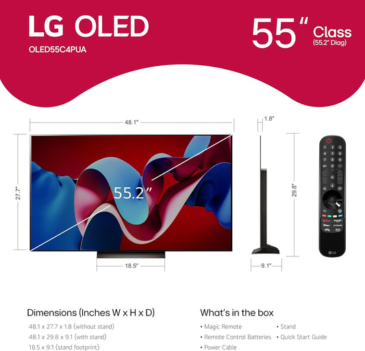 LG 55 Inch OLED AI THINQ Smart 4K Processor Flat Screen with Magic Remote AI-Powered TV TV 55C66