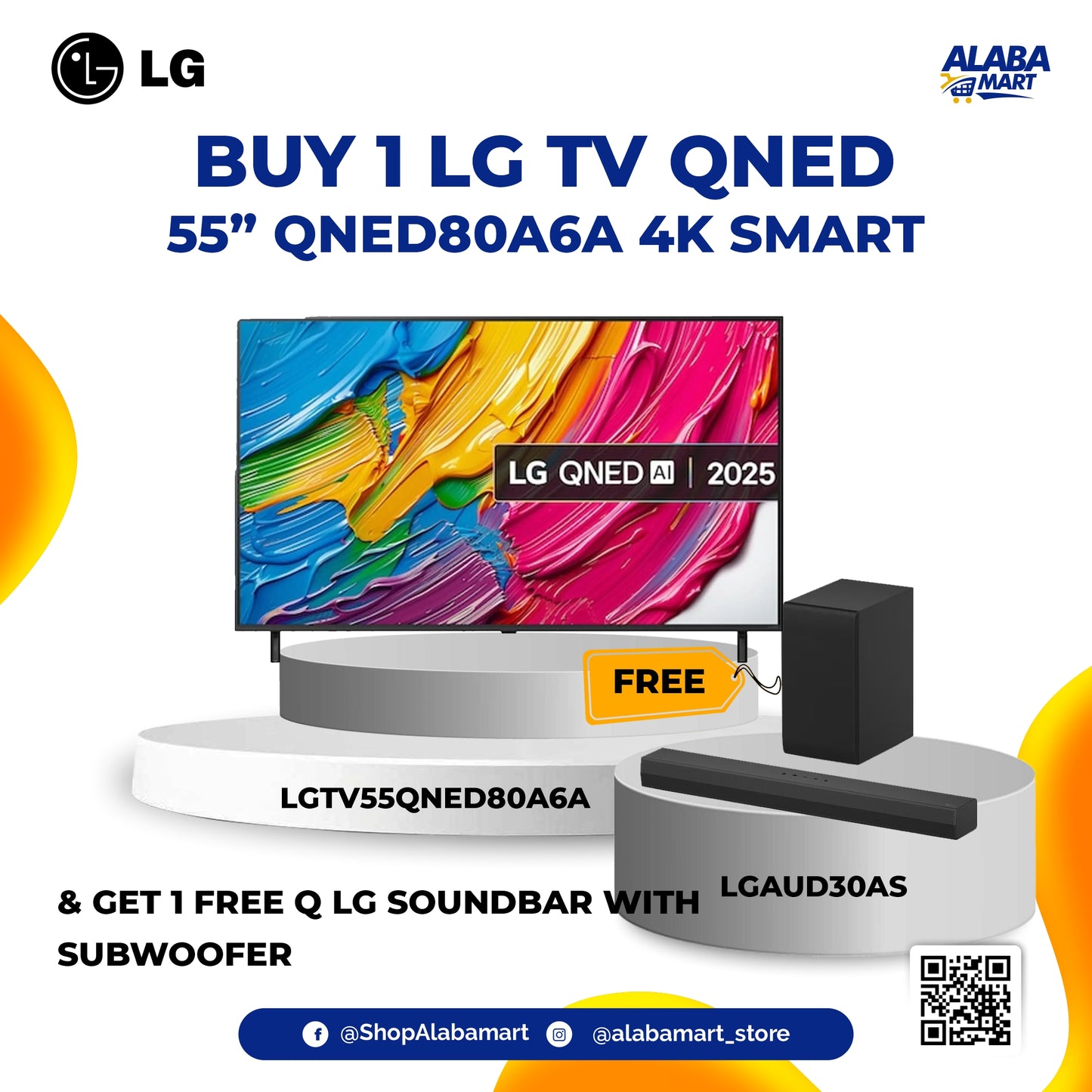 LG 55 INCH  QNED AI PROCESSOR 4 K Dynamic QNED C 3HDMI 2 USB TV55QNED80A6A