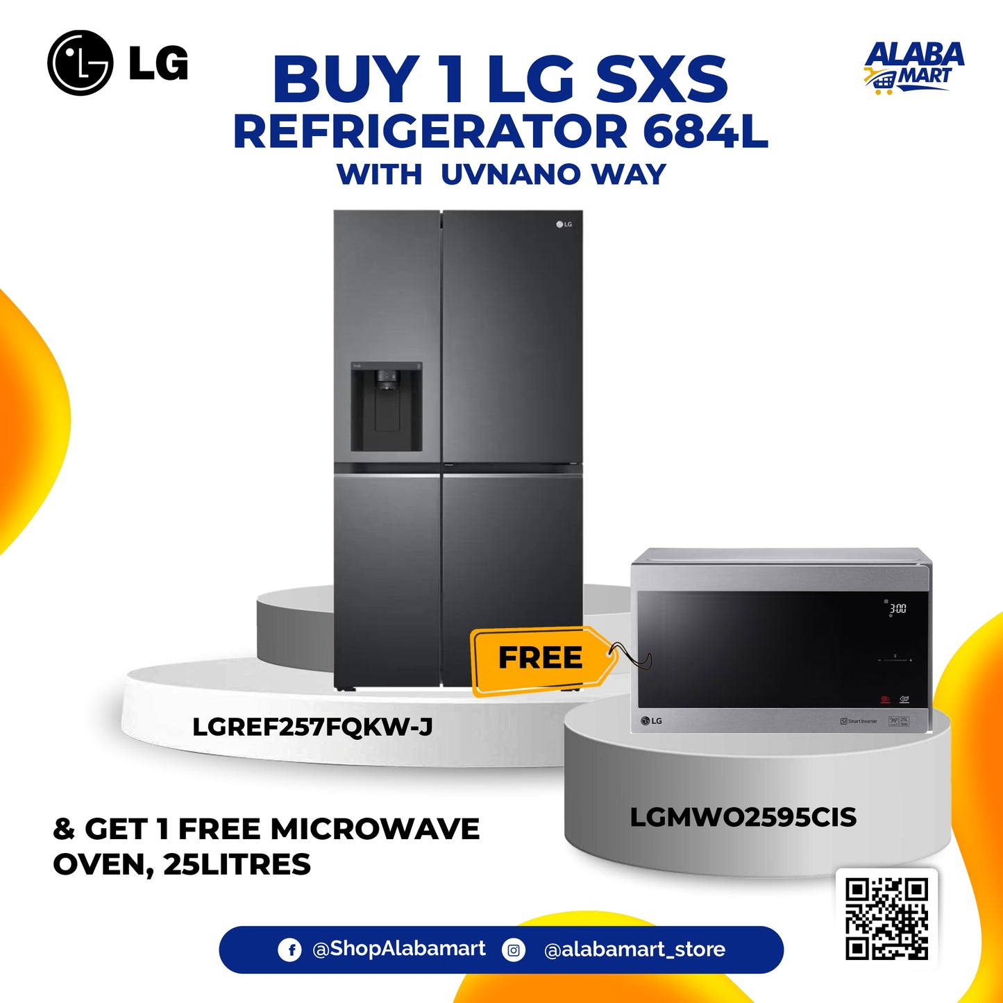 LG 694L Side-by-Side Refrigerator with ice/Water Dispenser  REF 257FQKW-J