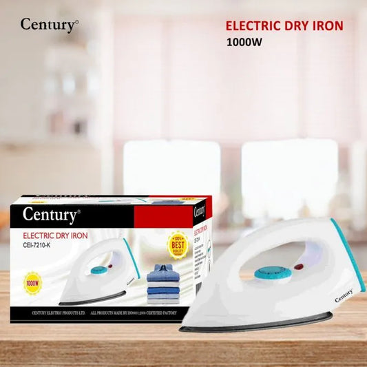 Century Dry Iron 1000W Adjustable Thermostat Overheat Protection Swivel Cord, CEI-7210-K
