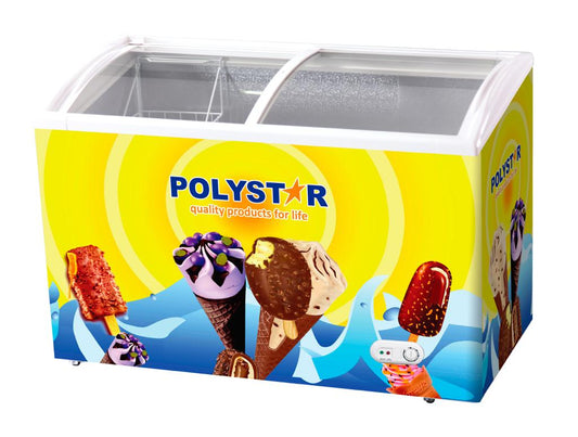 Polystar 226L Curved Glass Showcase Chest Freezer, Fast Freezing, PV-CSC303CSL
