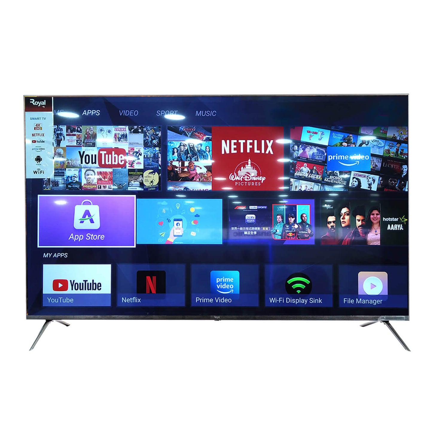 Royal 55 inch Crystal QLED Smart TV With Crystal processor 4K, Alexa voice control, BT, Slim Bezel, Dolby Cinema, Free Wall Bracket, LAN/Wi-Fi, LINUX RTV55D6100