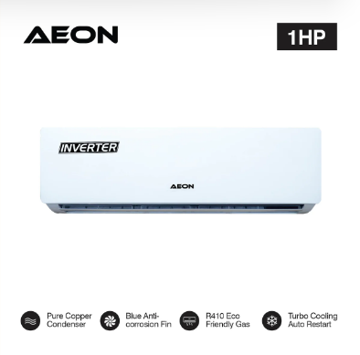 AEON 1HP INVERTER SPLIT AC R410 WHITE 9000 BTU With Kit ASA09IJ2