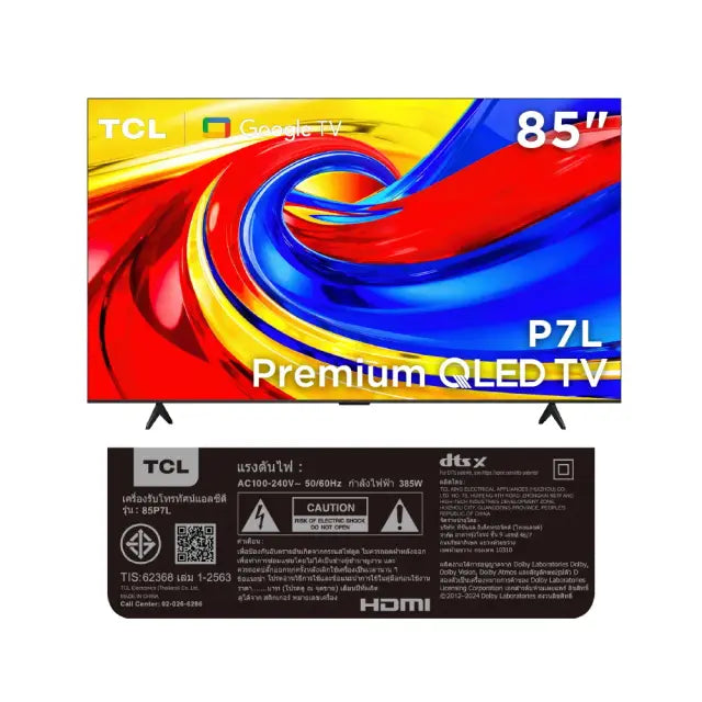 TCL 85 Inch QLED 4K Ultra HD  Google Smart TV With Dolby Vision & Dolby Atmos  85P7L