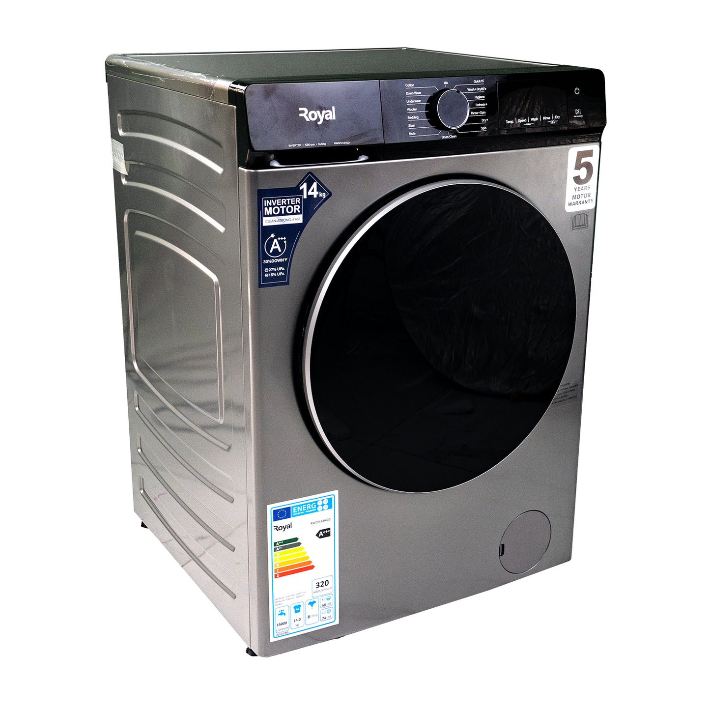 Royal 14KG Front Load Washer & Dryer with Anti Wrinkle Extra Rinse - RWDFL14HQD