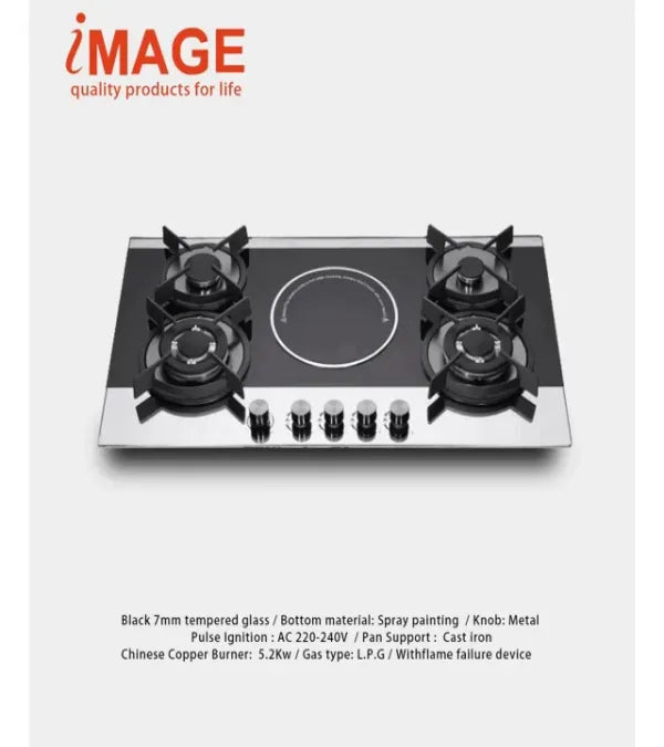 IMAGE 4 GAS AND 1 ELECTRIC BURNER BUILT IN GAS HOB IM-90EG5-SB