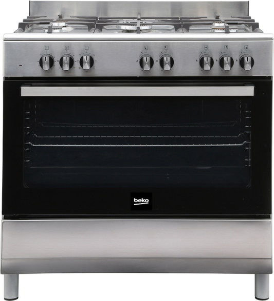 Beko 90x60  5-burner gas cooker, reliable ignition, and sleek design, Stainless Steel Finish BGS904