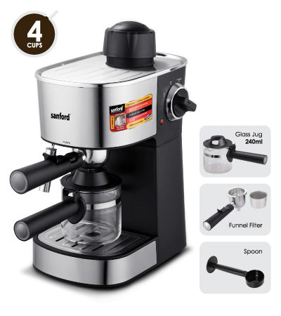 Sanford SF1398ECM Espresso Coffee Maker, 3.5 Bar Working Pressure for Rich Taste Coffee, Frothing Function for Making Cappuccino