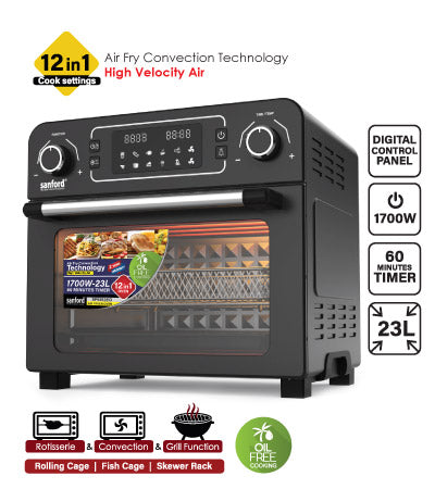 Sanford SF5612EO 23L Air Fryer Oven 1700 Wtts, Rotisserie, Convection, and Grill function.