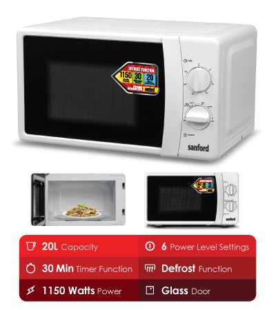 Sanford SF5629MO Microwave Oven 20 Liter Capacity, 6 Power Level Settings