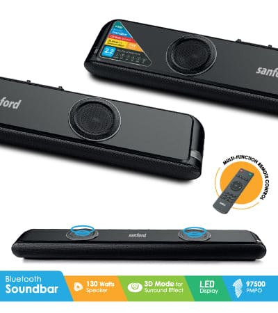 Sanford SF750SB 2.2 Channel Bluetooth Soundbar - 130 Watts Speaker