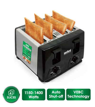 Sanford SF9937BT 4 Slice Stainless Steel Bread Toaster, Stop Function, 6 Variable Electronic Browning Control