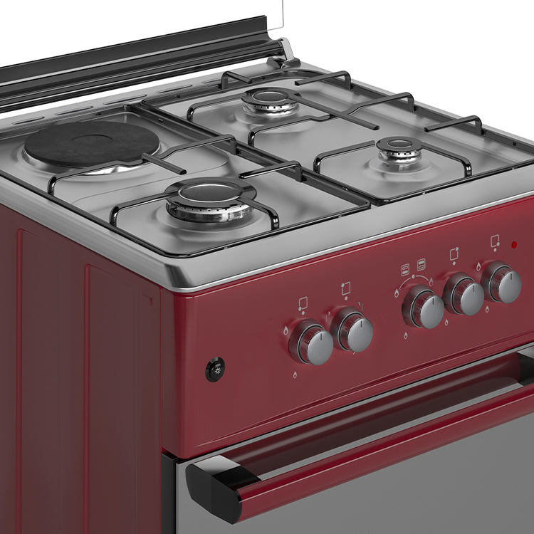 Maxi 60*60 3 Gas Burner + 1 Electric Hotplate Standing Cooker M4 Red