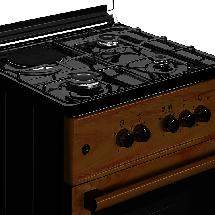 Maxi 60*60 3 Gas Burner + 1 Electric Hotplate Standing Cooker WOOD