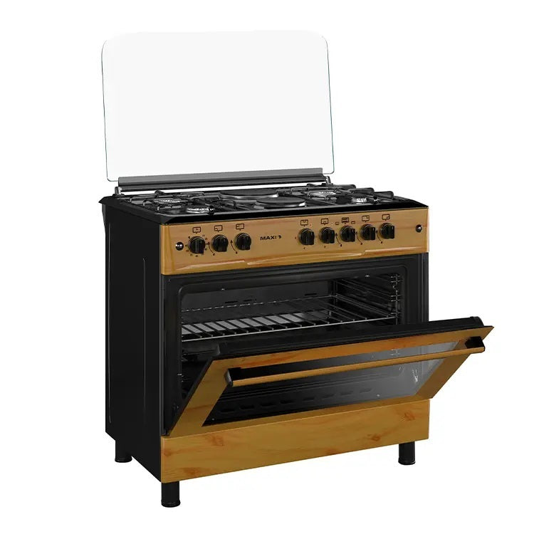 Maxi 60*90 4 Gas Burner + 2 Electric Hotplate Standing Cooker WOOD