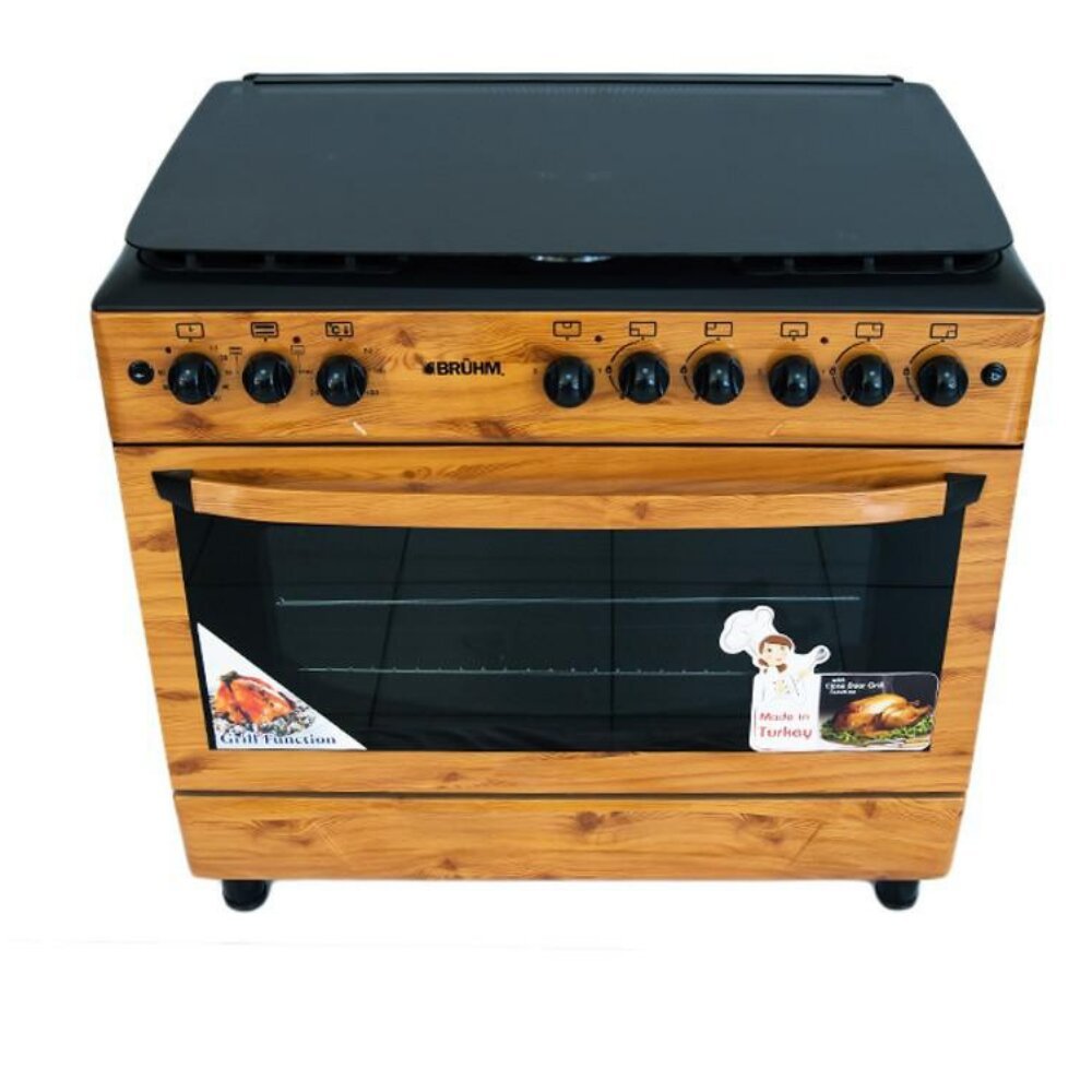 Bruhm 90x60 5 Gas Burner Standing Cooker (Wooden Finish)  BGC-9650SN