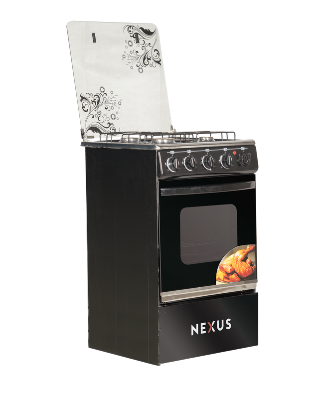 Nexus 3 Gas Burner + 1 Electric Hotplate Standing Cooker Black Ingition GCCR-NX-5055BC