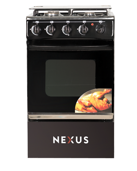 Nexus 3 Gas Burner + 1 Electric Hotplate Standing Cooker Black Ingition GCCR-NX-5055BC