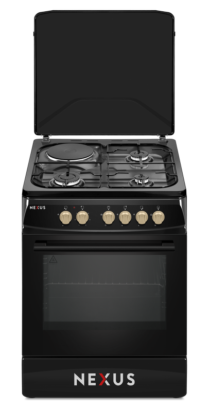 Nexus 3 Gas Burner + 1 Electric Hotplate Standing Cooker  Black NX-6004 BS