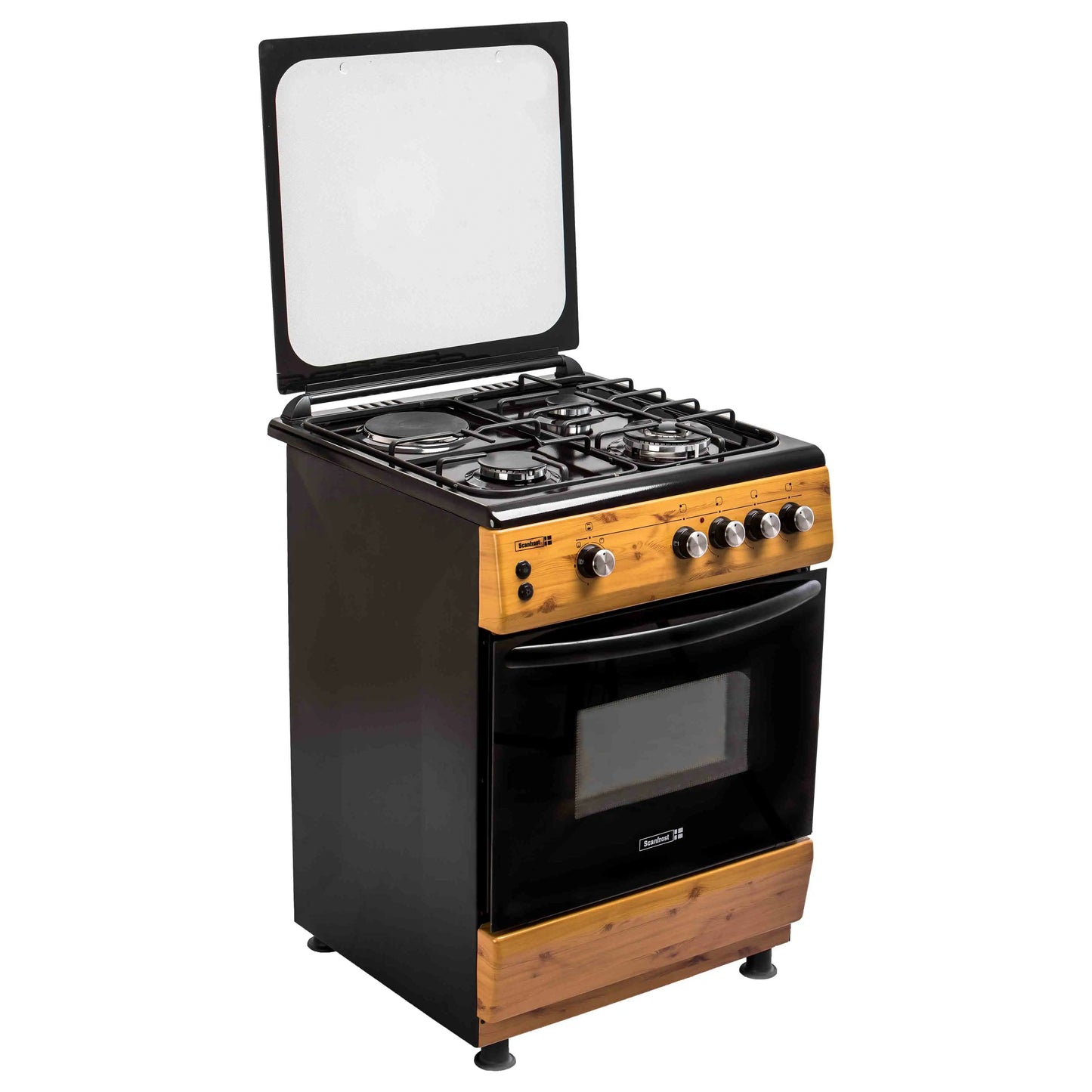 Scanfrost 60x60 3 Gas Burner + 1 Electric Hotplate Standing Cooker (wood finish)  CK6312NG