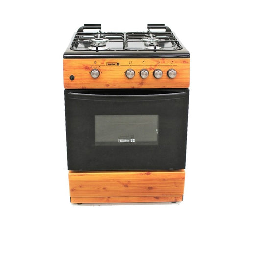 Bruhm 60x55 3 Gas Burner + 1 Electric Hotplate Standing Cooker (Wooden Finish) BGC-6631SN